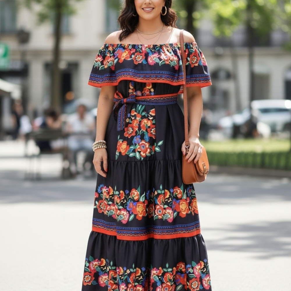 Elegant Floral Off-Shoulder Maxi Dress